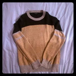 Navy, khaki, and dusty charcoal sweater